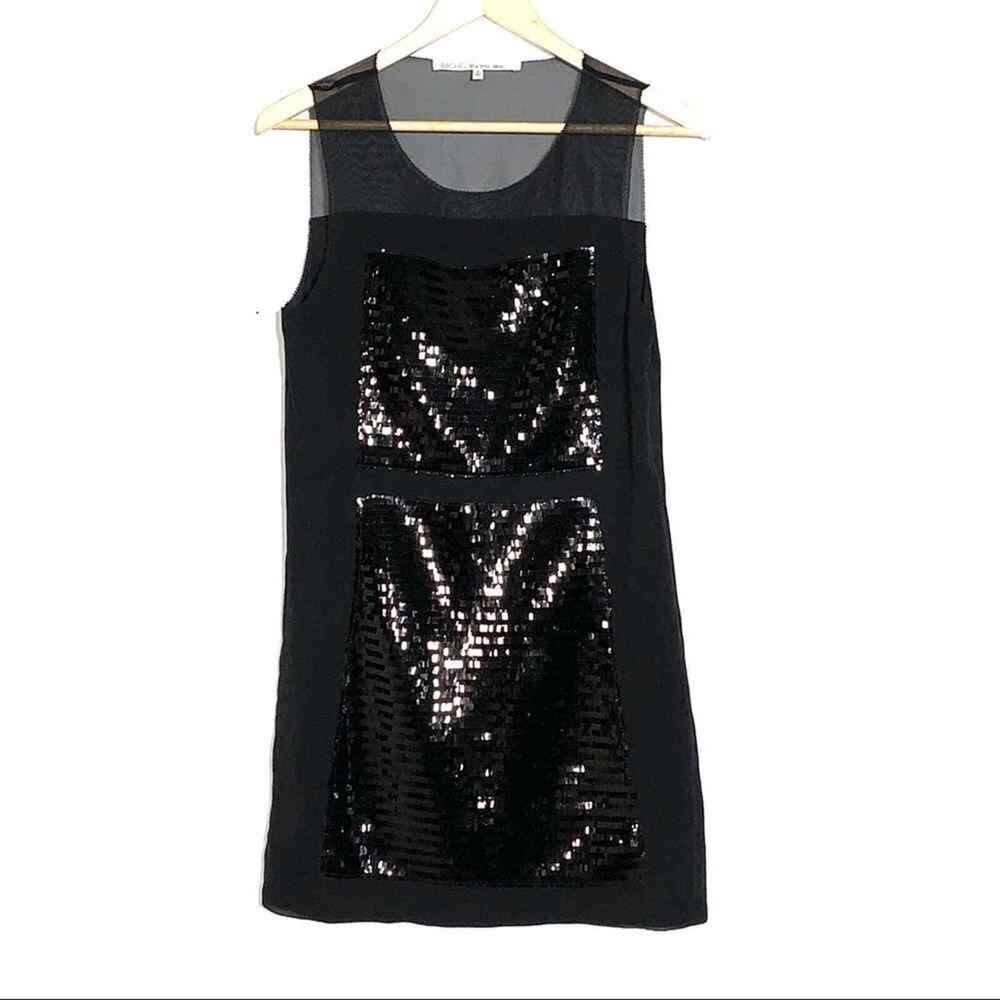 Rachel Roy black sequin knee length formal cocktail shift dress size 6 B105